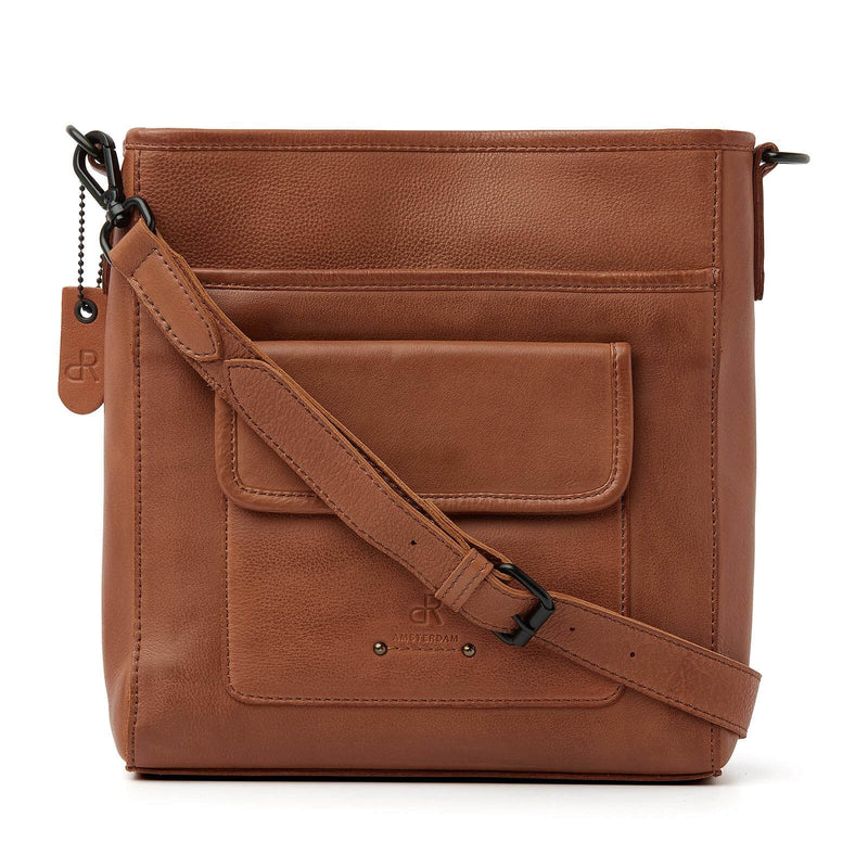 dR Amsterdam leren schoudertas Tampa voor dames 933669 cognac