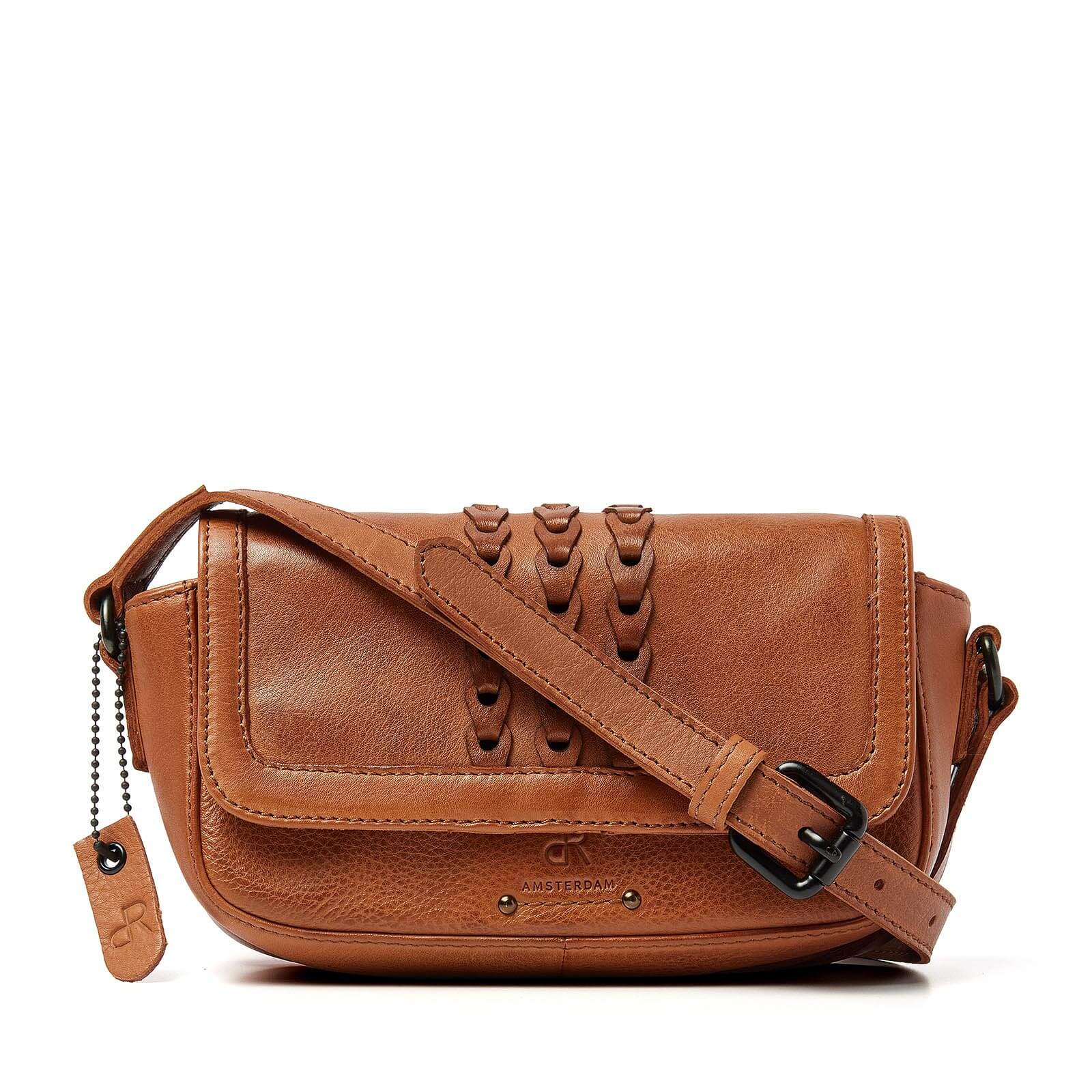 dR Amsterdam leren crossbody tas Tampa voor dames 933718 cognac