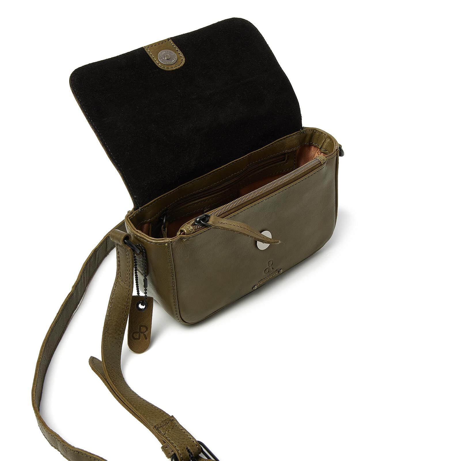 dR Amsterdam leren crossbody tas Tampa voor dames 933718 groen binnenkant