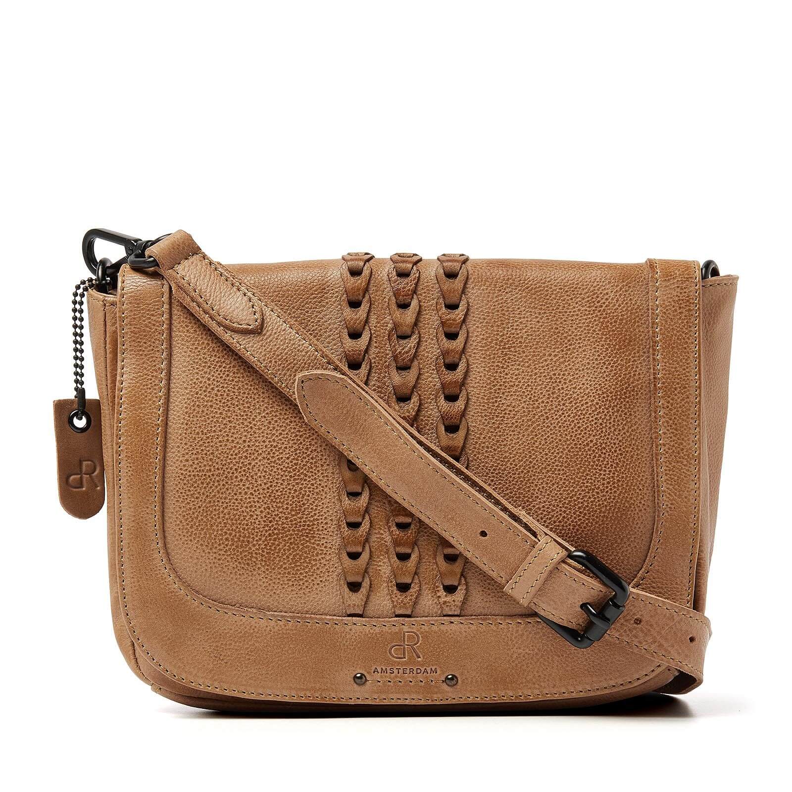 dR Amsterdam leren crossbody tas Tampa voor dames 933719 taupe