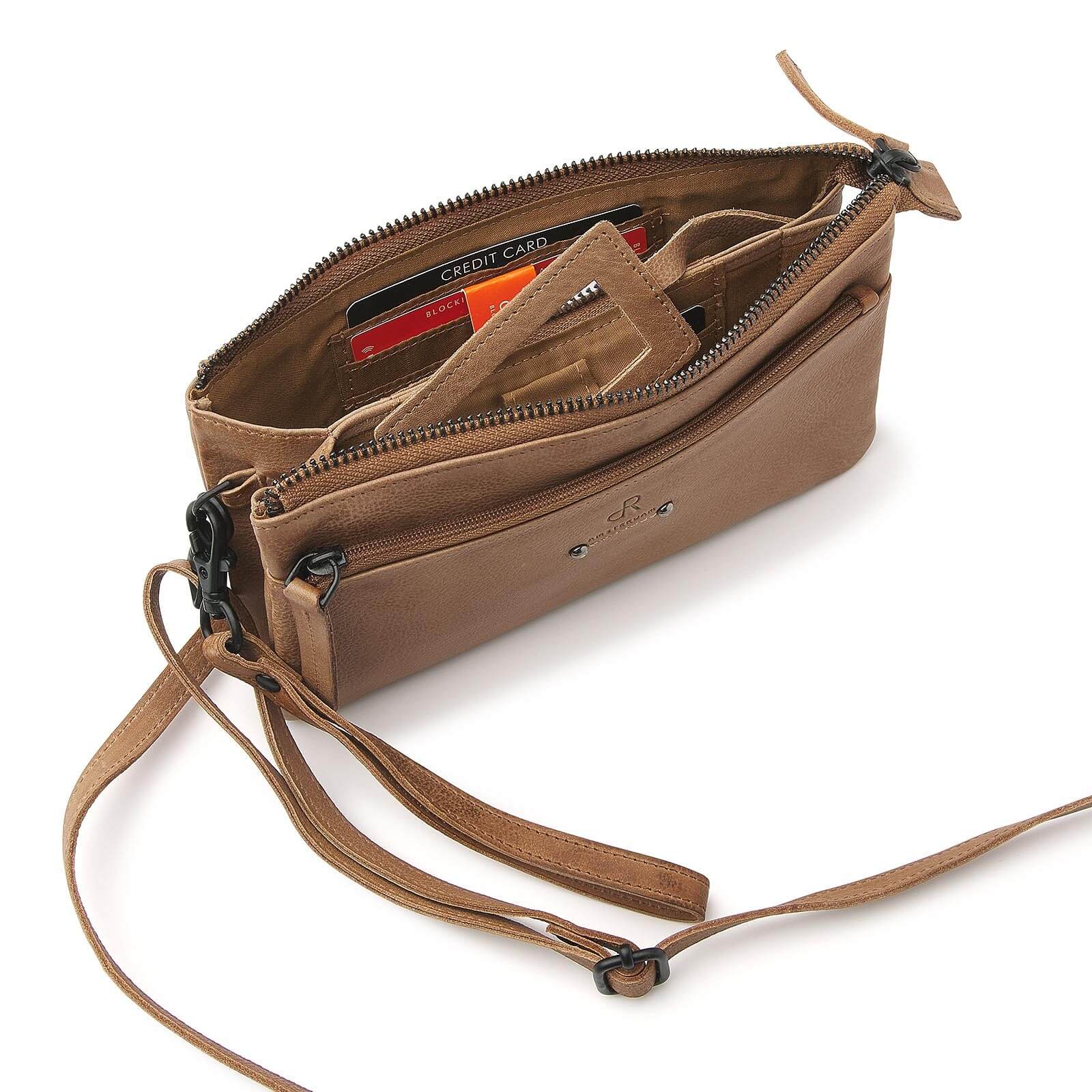 dR Amsterdam leren crossbody tas Tampa voor dames 933731 taupe binnenkant