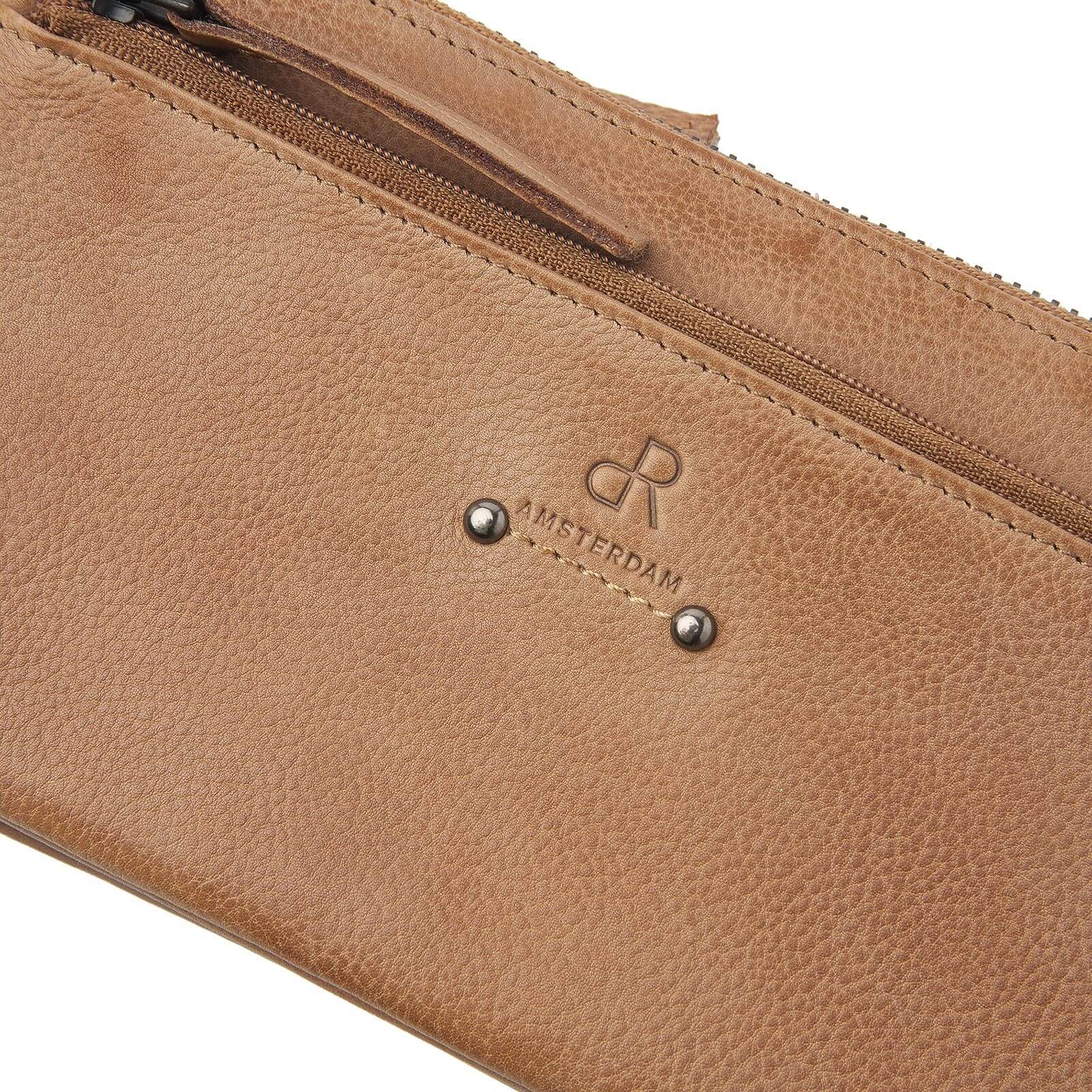 dR Amsterdam leren crossbody tas Tampa voor dames 933731 taupe logo