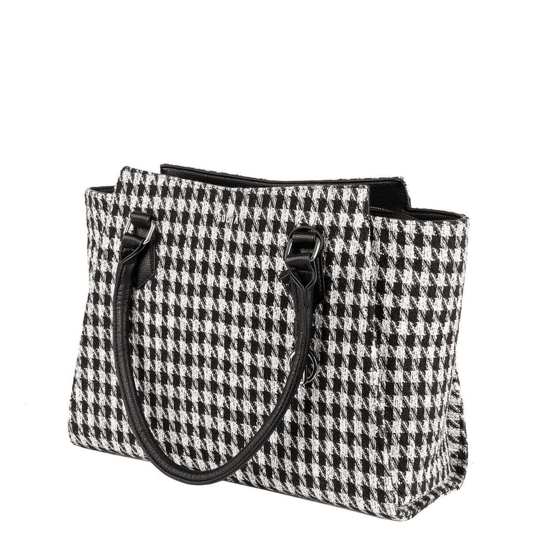 Socha laptoptas stof Caddy Chess 15.6 inch dames SO-089 zwart wit voorkant tas 