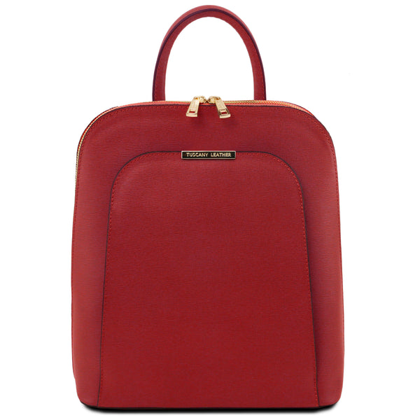 Tuscany Leather TL Bag saffiano leren dames rugtas voorkant tas TL141631 rood