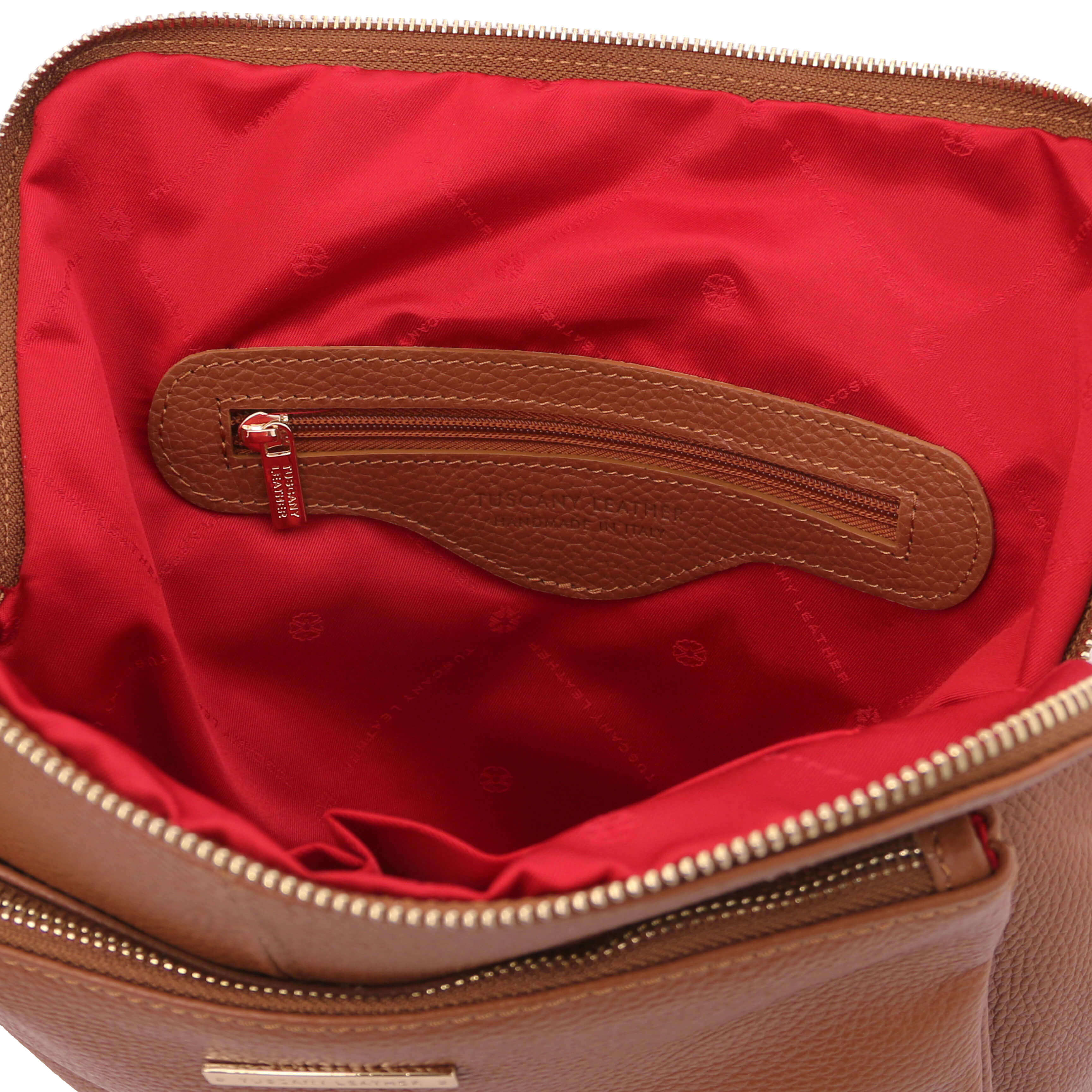 Tuscany Leather leren rugtas TL Bag voor dames TL141682 cognac binnenkant
