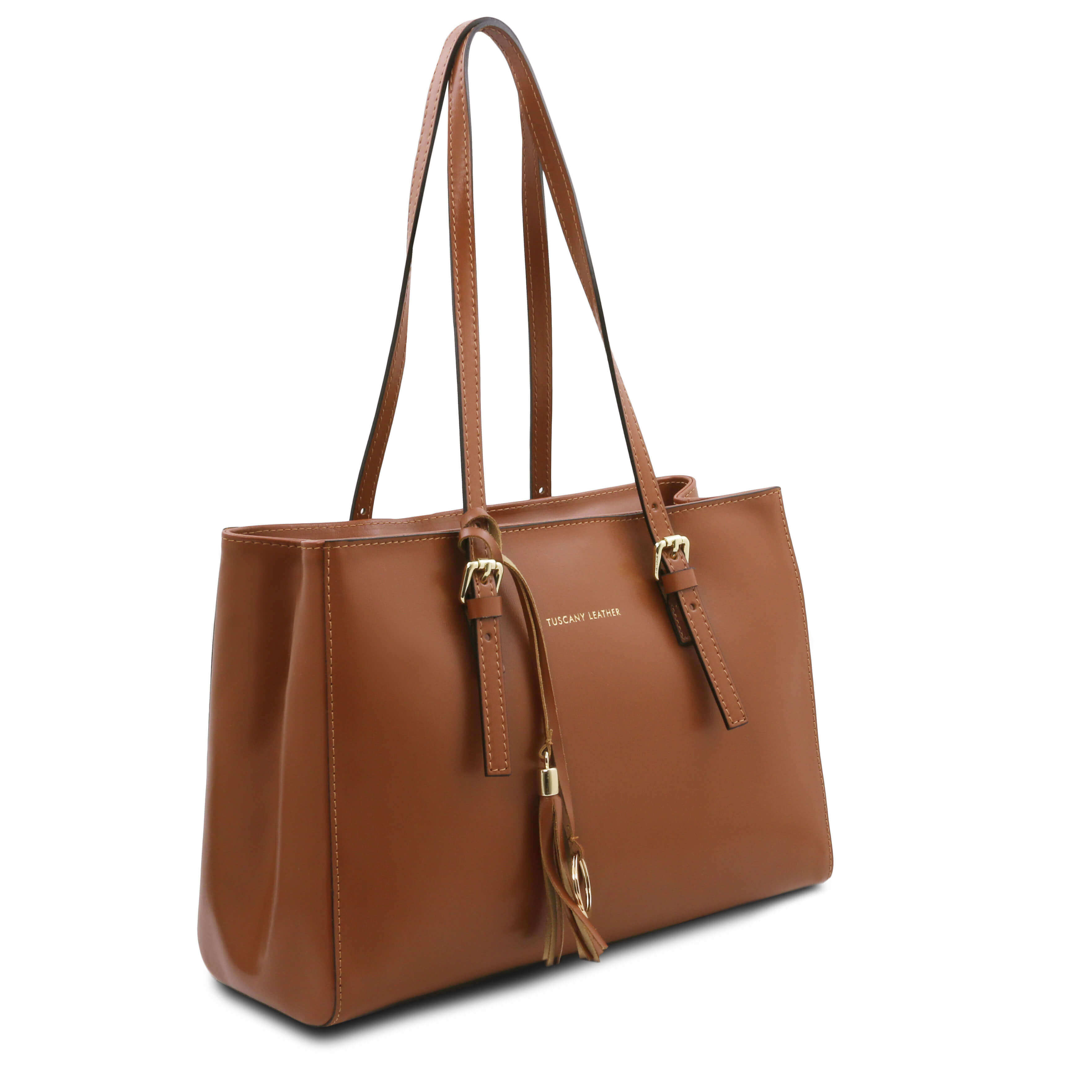 Tuscany Leather leren shopper TL Bag voor dames TL142037 cognac zijkant