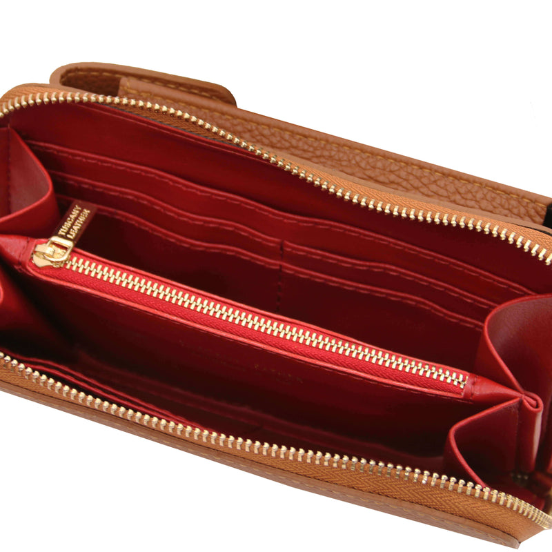 Tuscany Leather leren schoudertas/ portemonnee TL Bag voor dames TL142323 cognac binnenkant