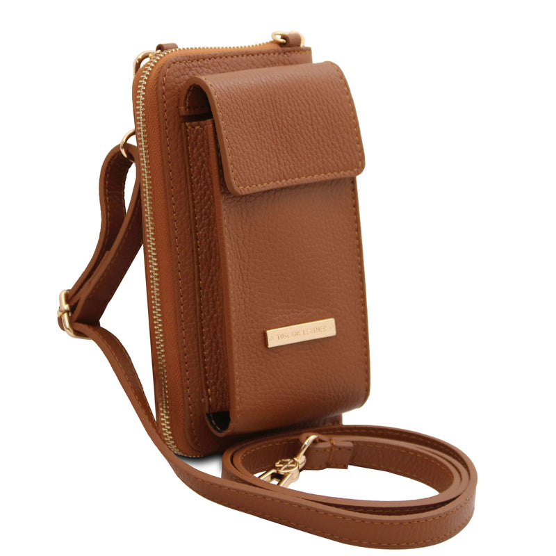 Tuscany Leather leren schoudertas/ portemonnee TL Bag voor dames TL142323 cognac zijkant