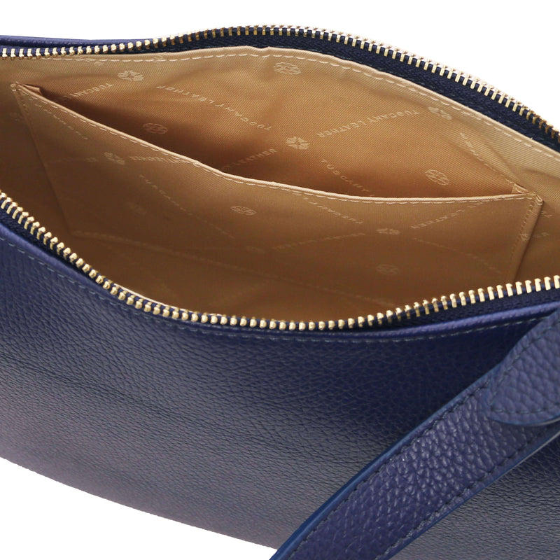Tuscany Leather schoudertas leer LAURA TL142227 donkerblauw binnenvakken tas