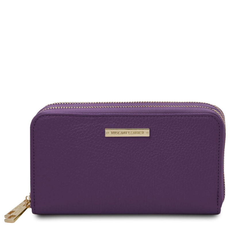 Tuscany Leather leren portemonnee MIRA voor dames met dubbele ritssluiting tl142331 paars