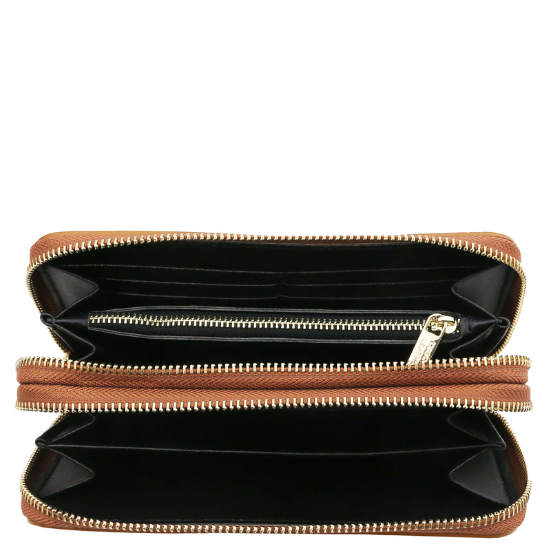 Tuscany Leather leren portemonnee GAIA voor dames met dubbele ritssluiting tl142343 cognac binnenkant