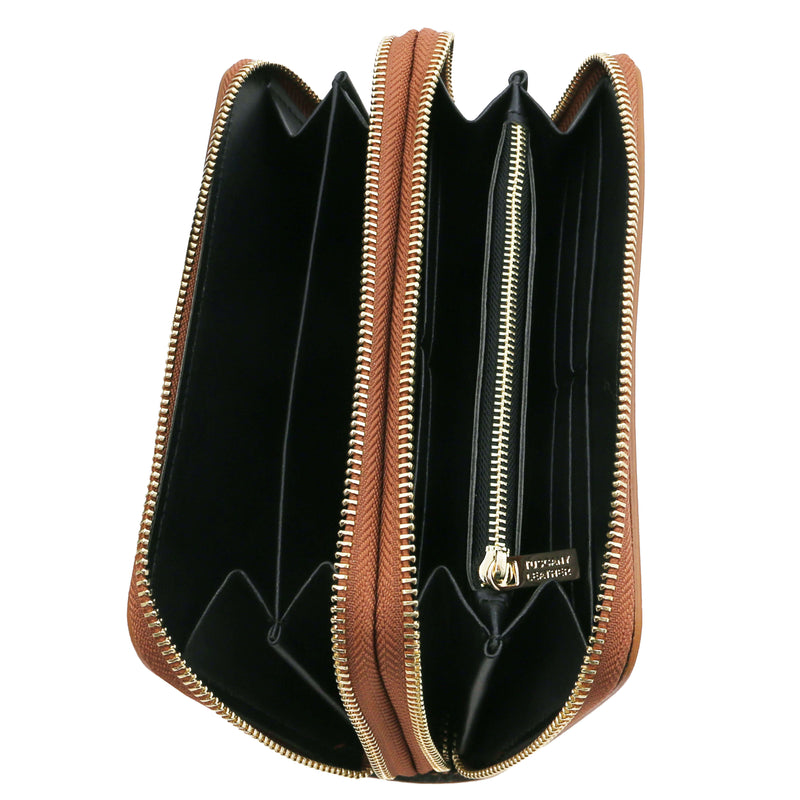 Tuscany Leather leren portemonnee GAIA voor dames met dubbele ritssluiting tl142343 cognac bovenkant