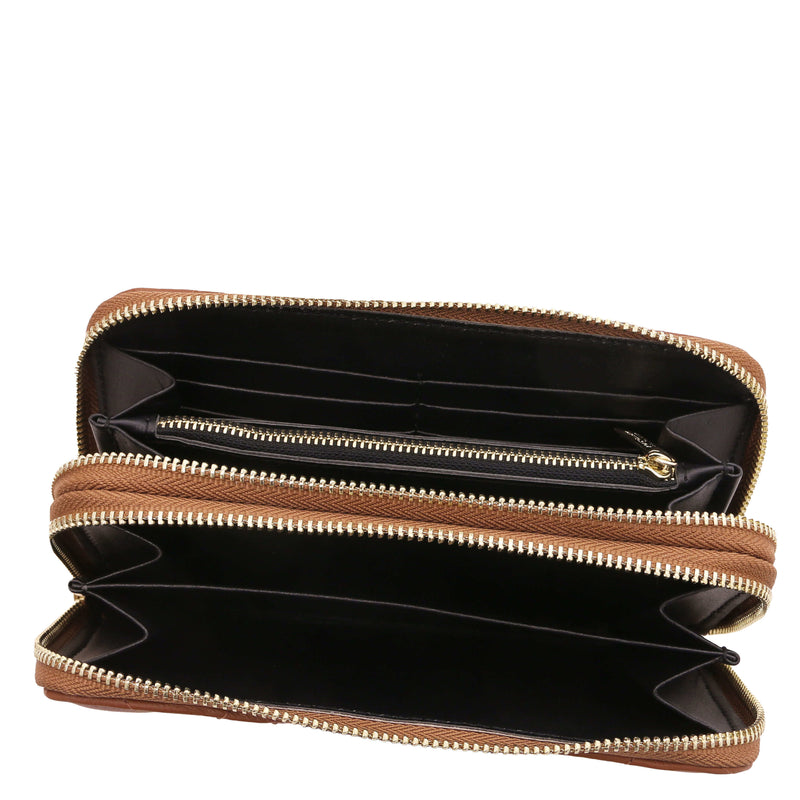 Tuscany Leather exclusieve leren portemonnee Ada voor dames met dubbele ritssluiting tl142349 cognac binnenkant