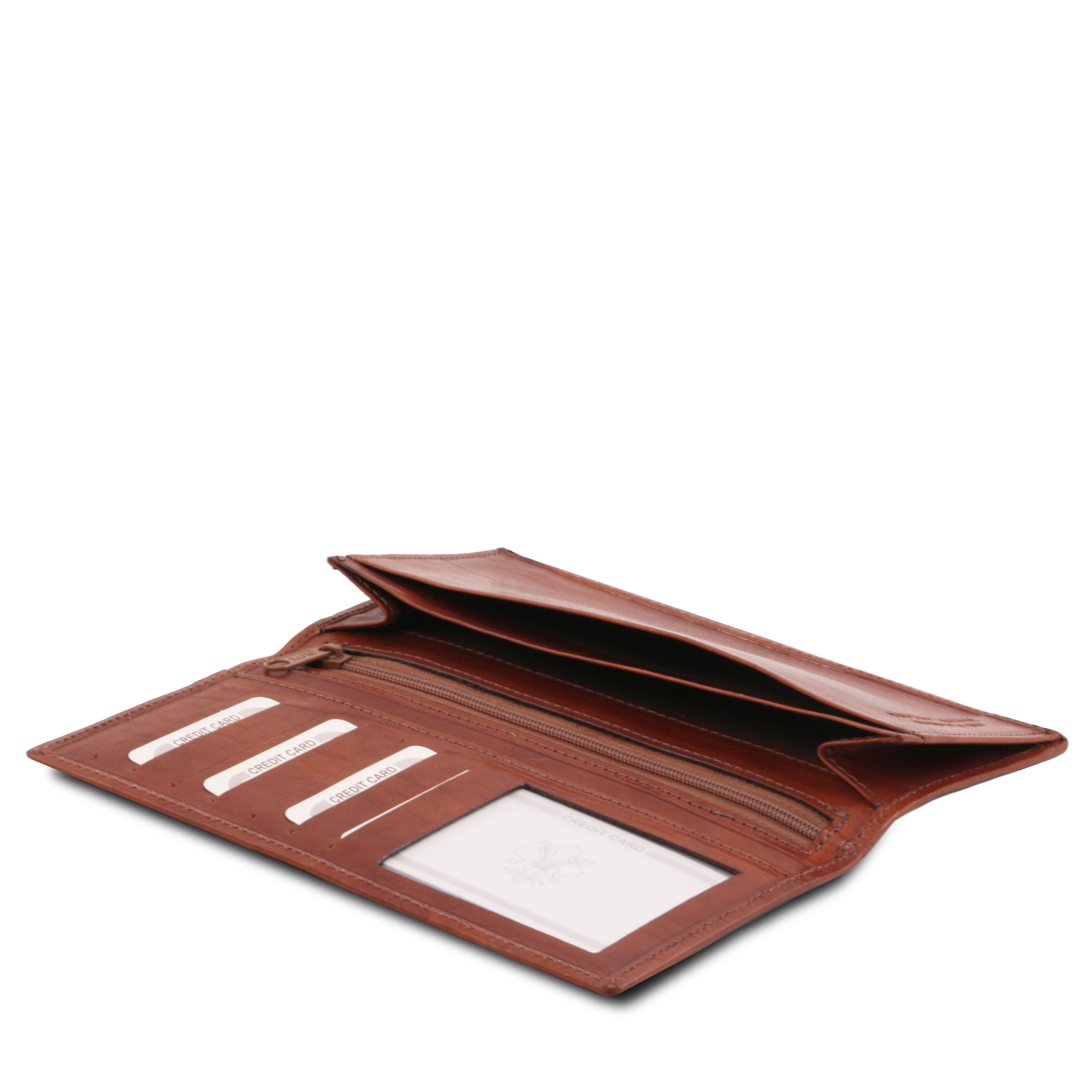 Tuscany Leather exclusieve verticale twee voudige leren portemonnee bruin liggend