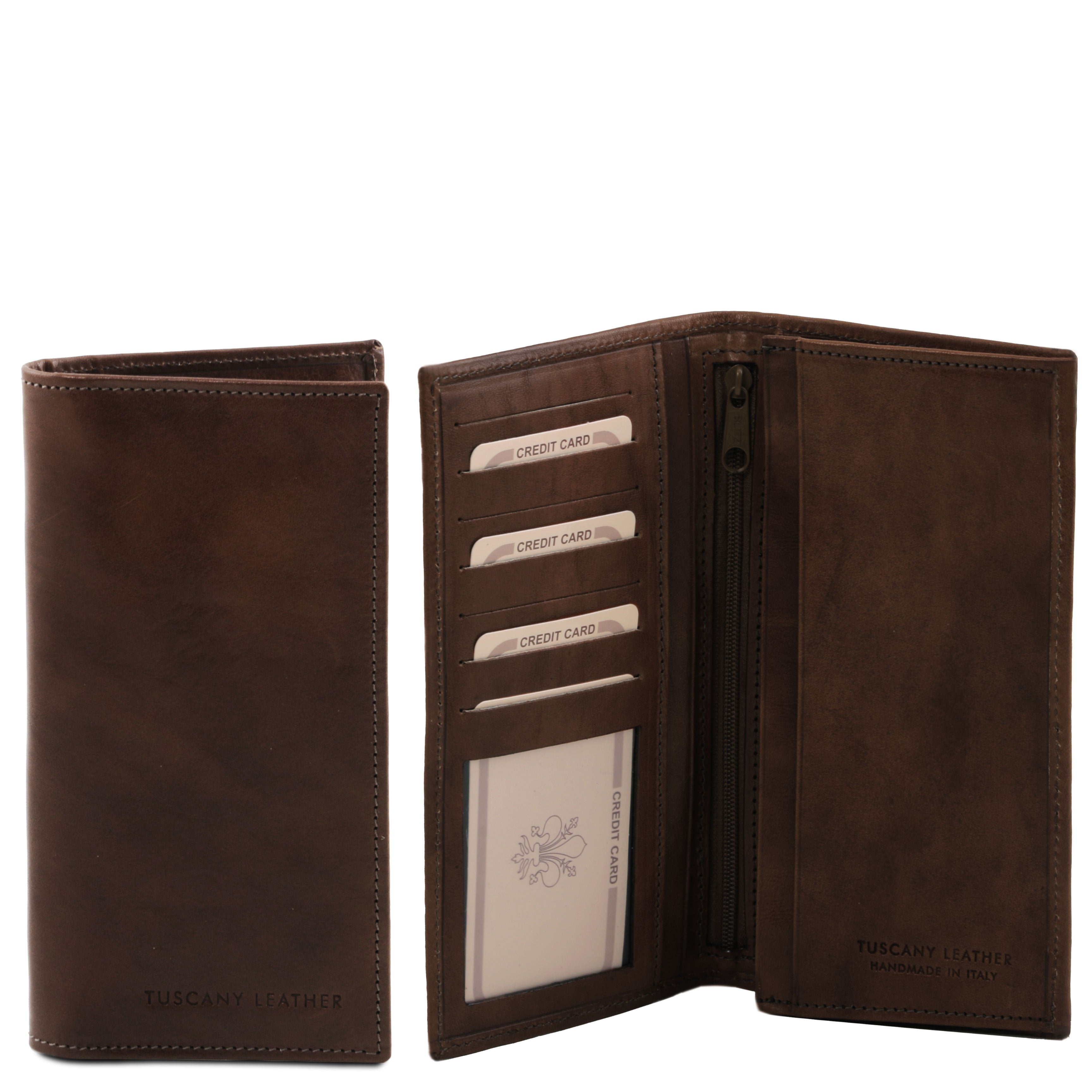 Tuscany Leather exclusieve verticale twee voudige leren portemonnee donkerbruin