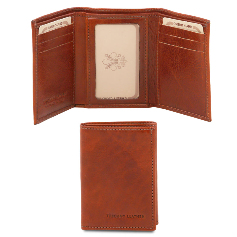 Tuscany Leather Exclusieve 3 voudige leren portemonnee voor heren voorkant en binnenkant portemonnee bruin