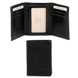 Tuscany Leather Exclusieve 3 voudige leren portemonnee voor heren voorkant en binnenkant portemonnee zwart