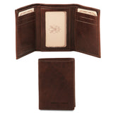Tuscany Leather Exclusieve 3 voudige leren portemonnee voor heren voorkant en binnenkant portemonnee donkerbruin