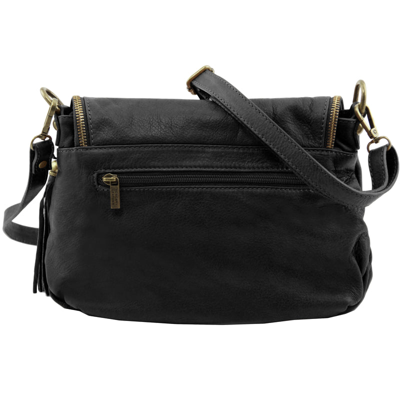 Tuscany Leather TL Bag dames crossbody tas van zacht leer met kwastje achterkant tas zwart