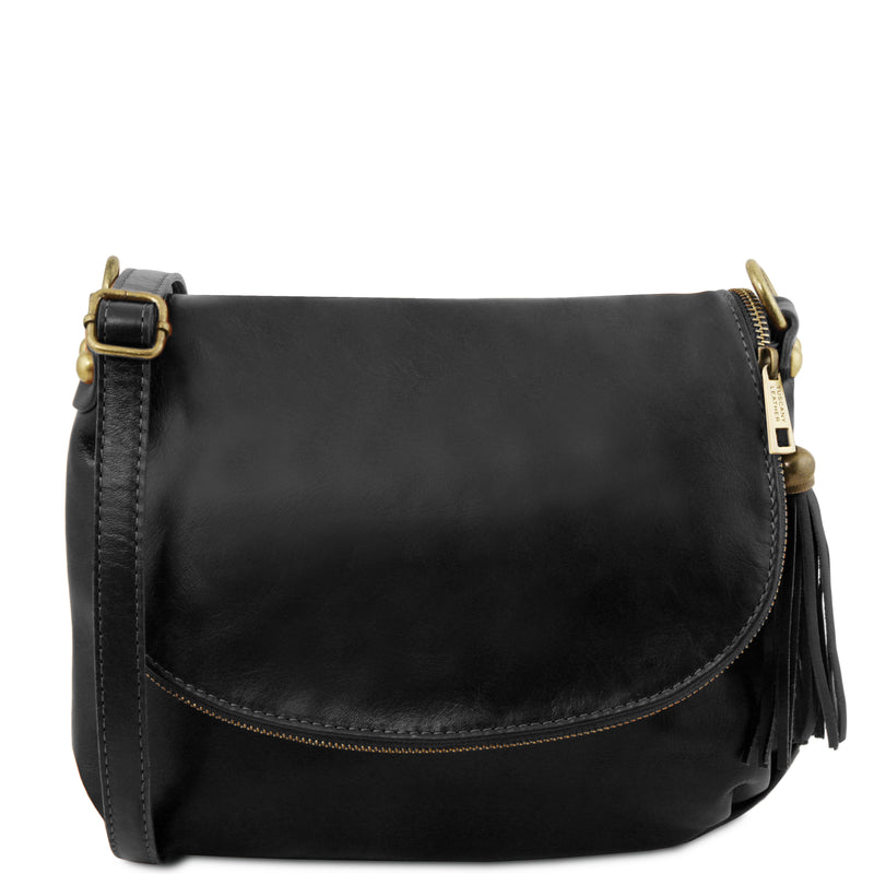 Tuscany Leather TL Bag dames crossbody tas van zacht leer met kwastje voorkant tas zwart