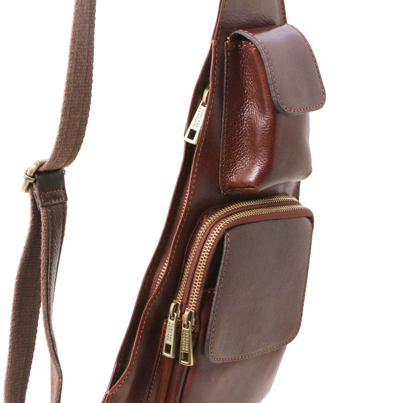 Tuscany Leather crossbody tas leer 1st Class bruin zijkant