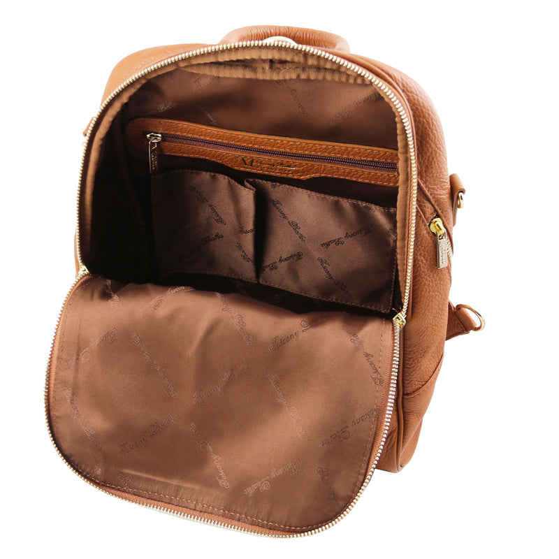 Tuscany Leather rugtas leer TL Bag cognac binnenkant