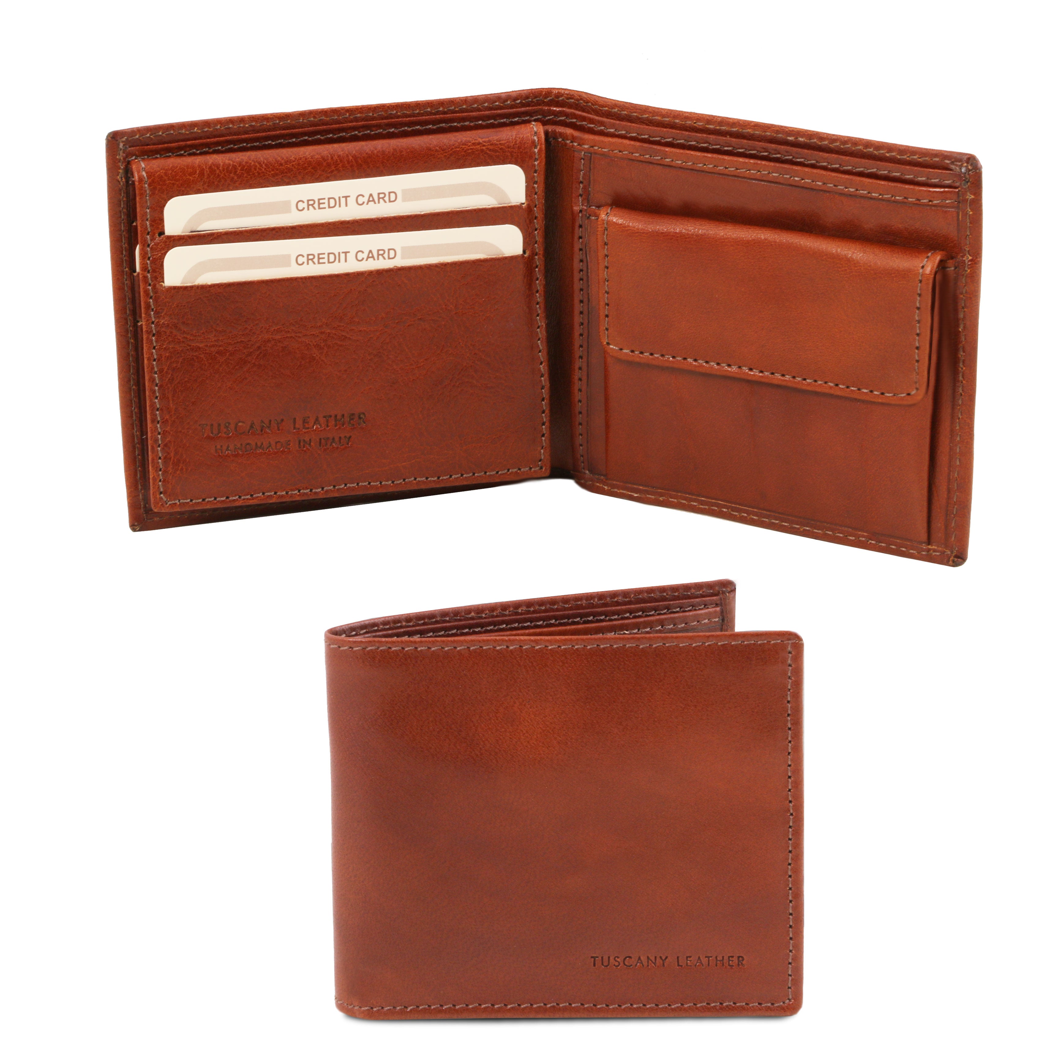 Tuscany Leather Exclusieve 3-voudige leren portemonnee voor heren met muntgeldvak bruin