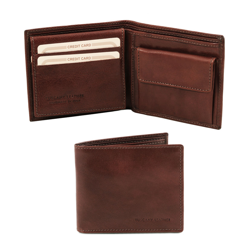 Tuscany Leather Exclusieve 3-voudige leren portemonnee voor heren met muntgeldvak donkerbruin
