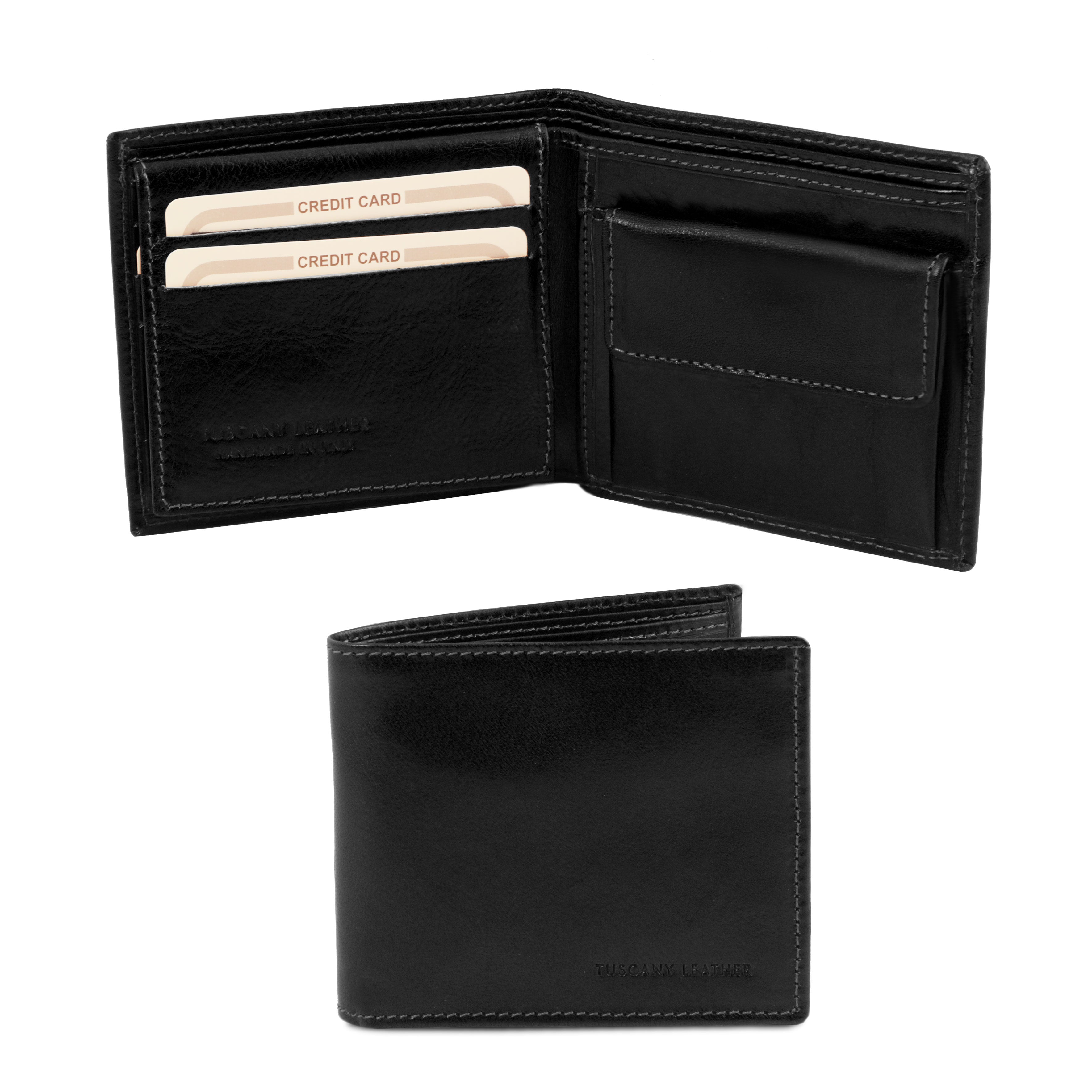 Tuscany Leather Exclusieve 3-voudige leren portemonnee voor heren met muntgeldvak zwart