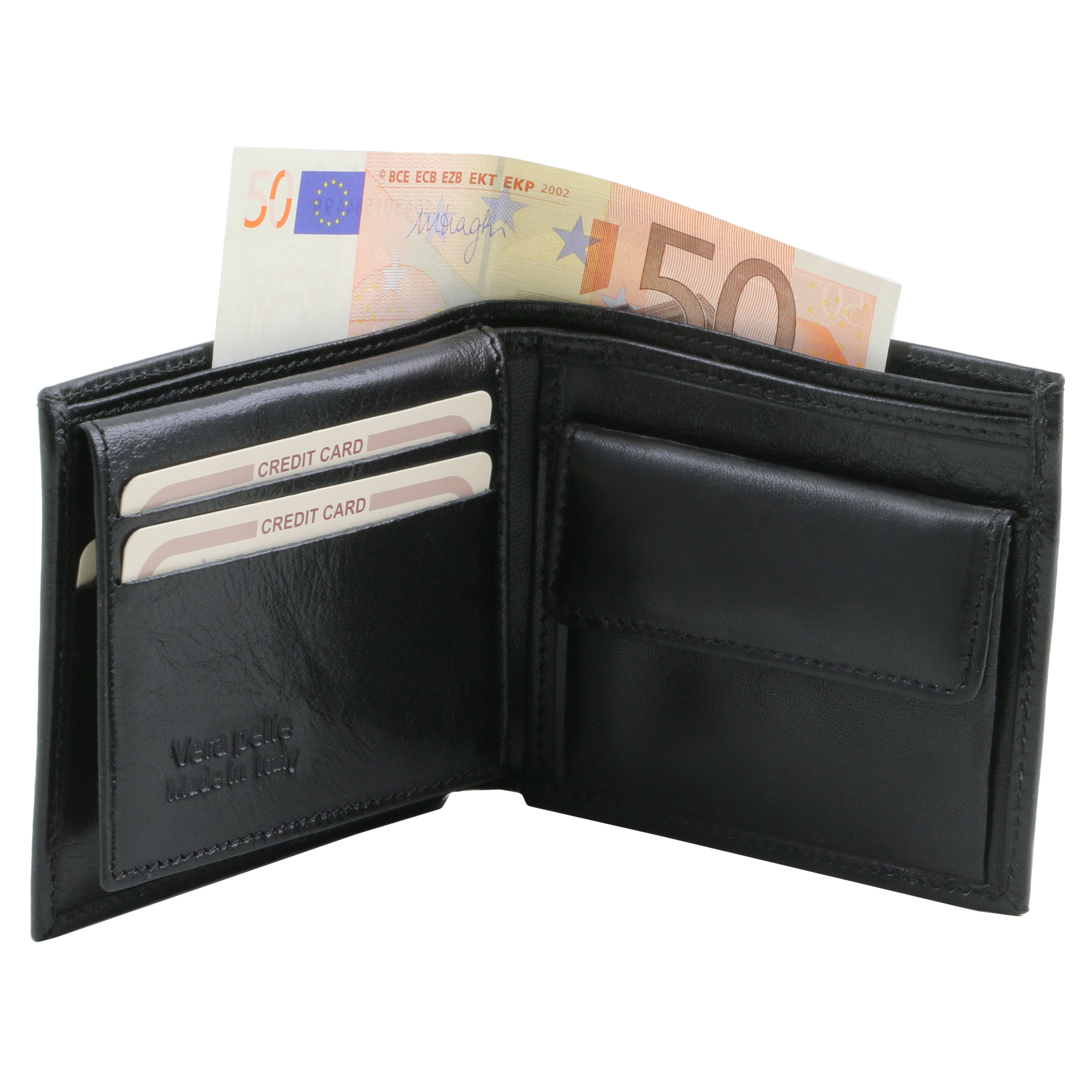 Tuscany Leather Exclusieve 3-voudige leren portemonnee voor heren met muntgeldvak zwart briefgeldvak