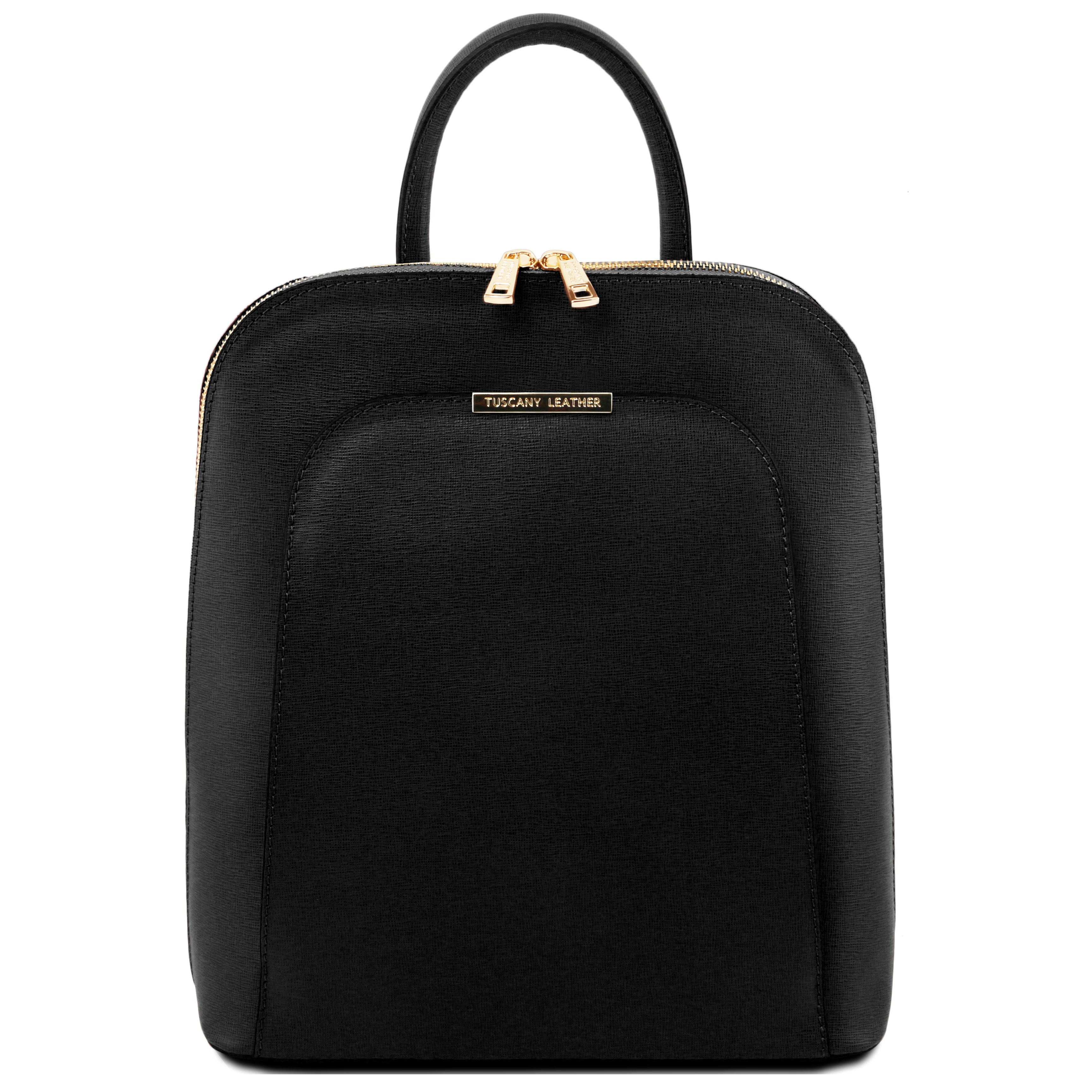 Tuscany Leather TL Bag saffiano leren dames rugtas voorkant tas zwart