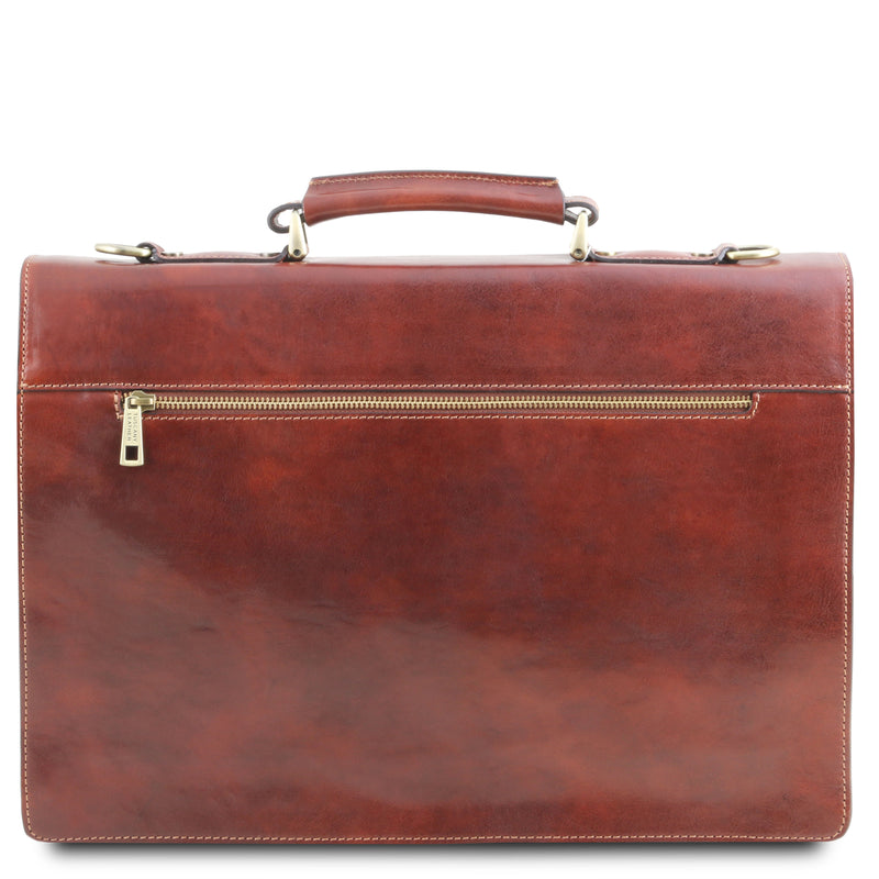 Tuscany Leather Assisi leren aktetas voor heren 3 compartimenten achterkant tas bruin