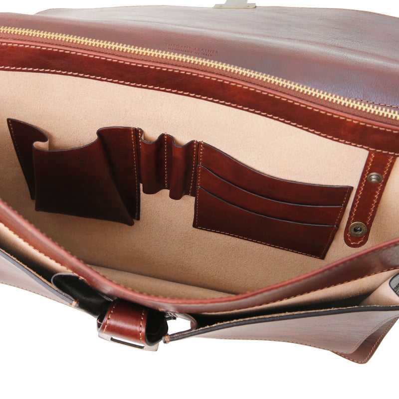 Tuscany Leather Assisi leren aktetas voor heren 3 compartimenten binnenvakken tas bruin