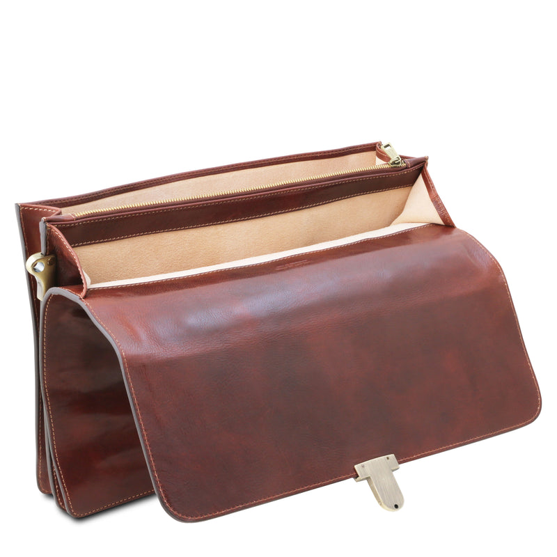 Tuscany Leather Assisi leren aktetas voor heren 3 compartimenten binnenkant tas bruin