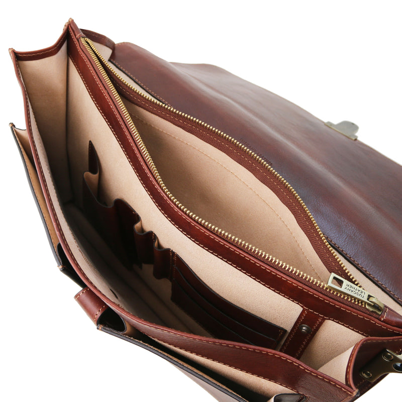 Tuscany Leather Assisi leren aktetas voor heren 3 compartimenten ritsvak tas bruin