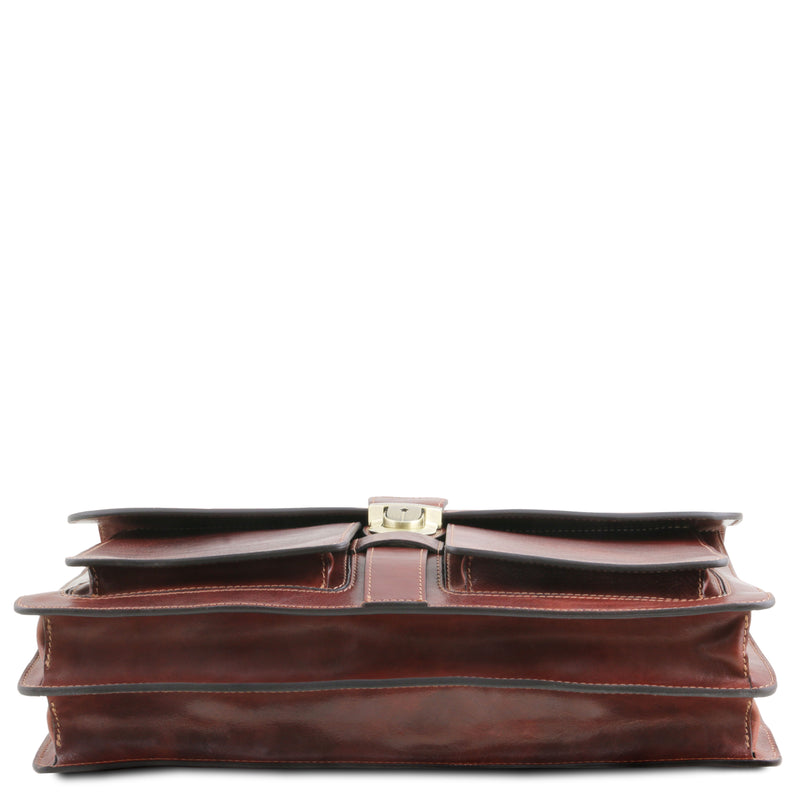 Tuscany Leather Assisi leren aktetas voor heren 3 compartimenten onderkant tas bruin