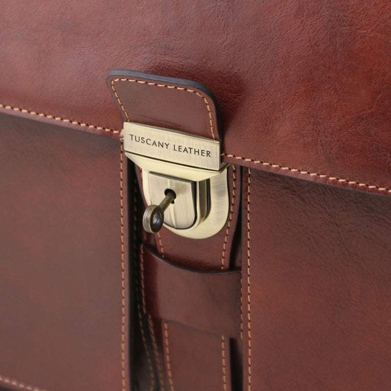 Tuscany Leather Assisi leren aktetas voor heren 3 compartimenten sluiting tas bruin