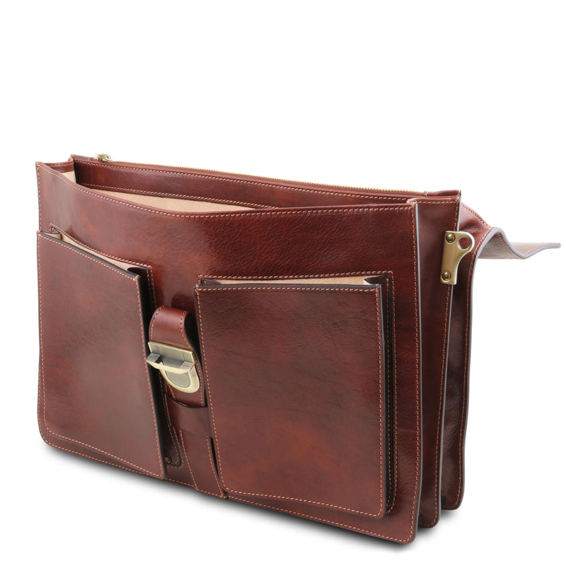 Tuscany Leather Assisi leren aktetas voor heren 3 compartimenten voorvakken tas bruin