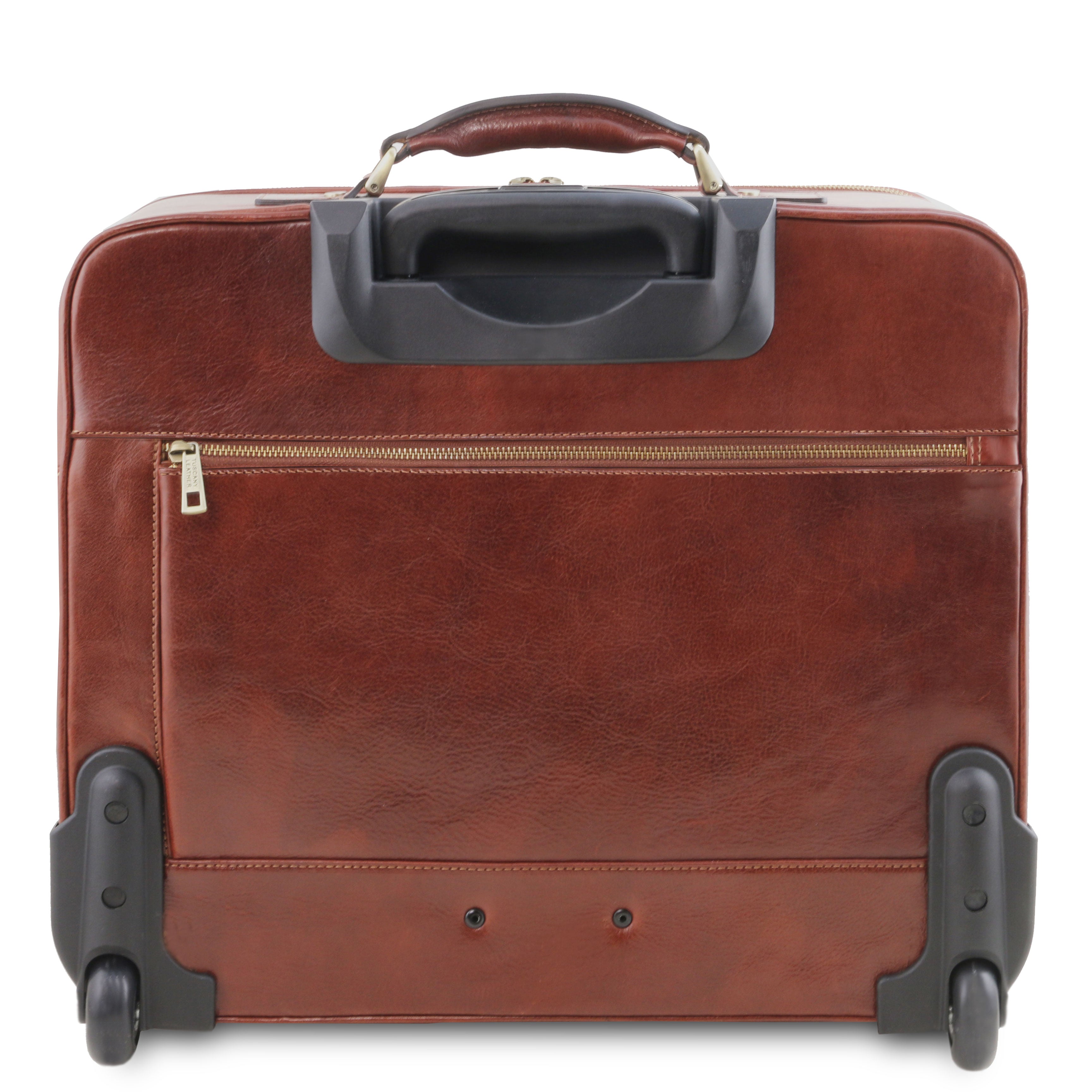 Tuscany Leather Varsavia leren pilotenkoffer met twee wielen achterkant trolley bruin