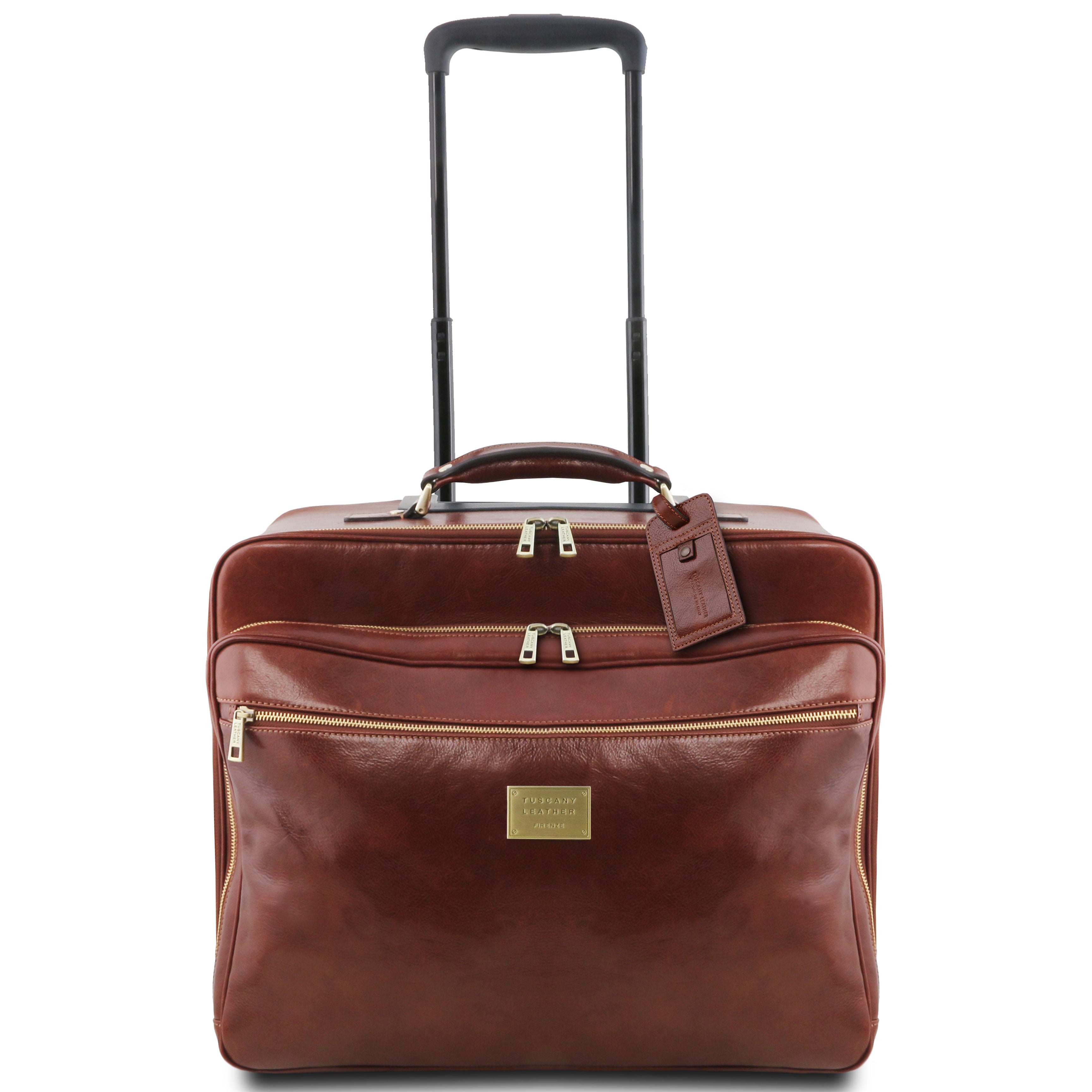 Tuscany Leather Varsavia leren pilotenkoffer met twee wielen trekstang trolley bruin