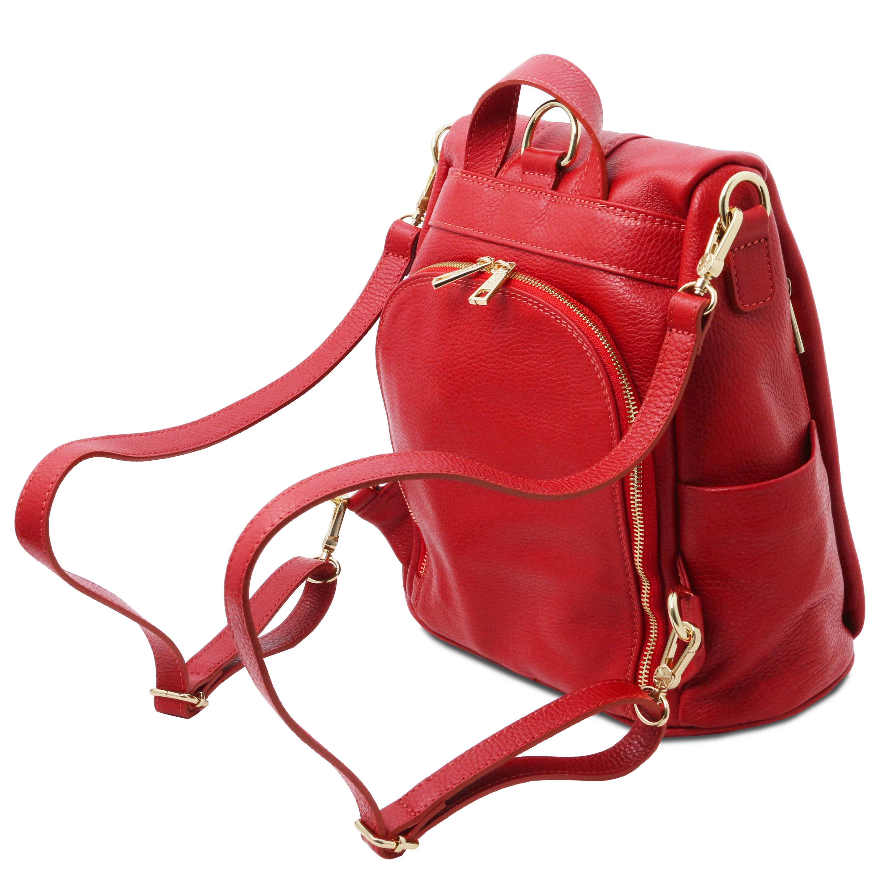 Tuscany Leather rugtas zacht leer TL Bag rood achterkant tas