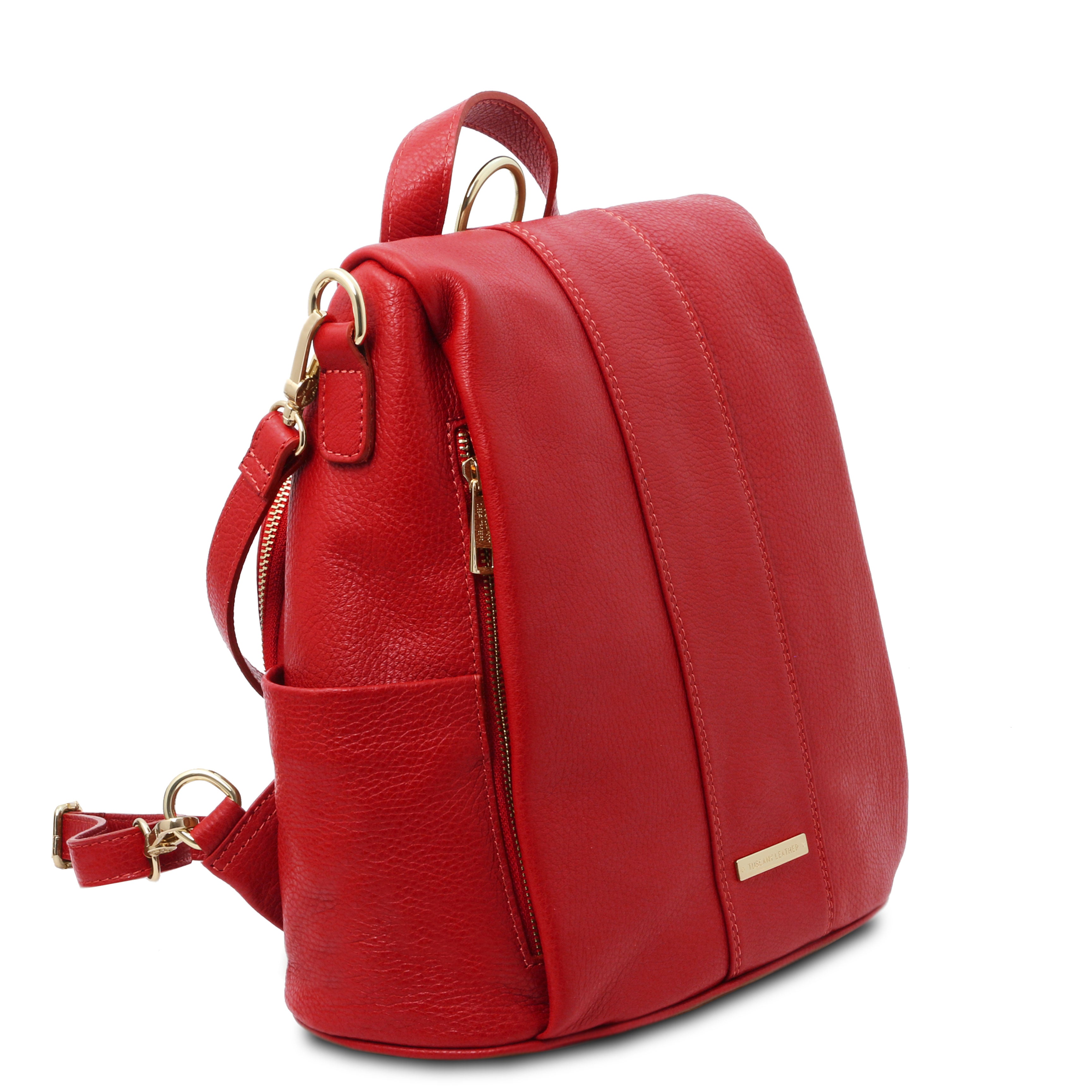 Tuscany Leather rugtas zacht leer TL Bag rood zijkant tas