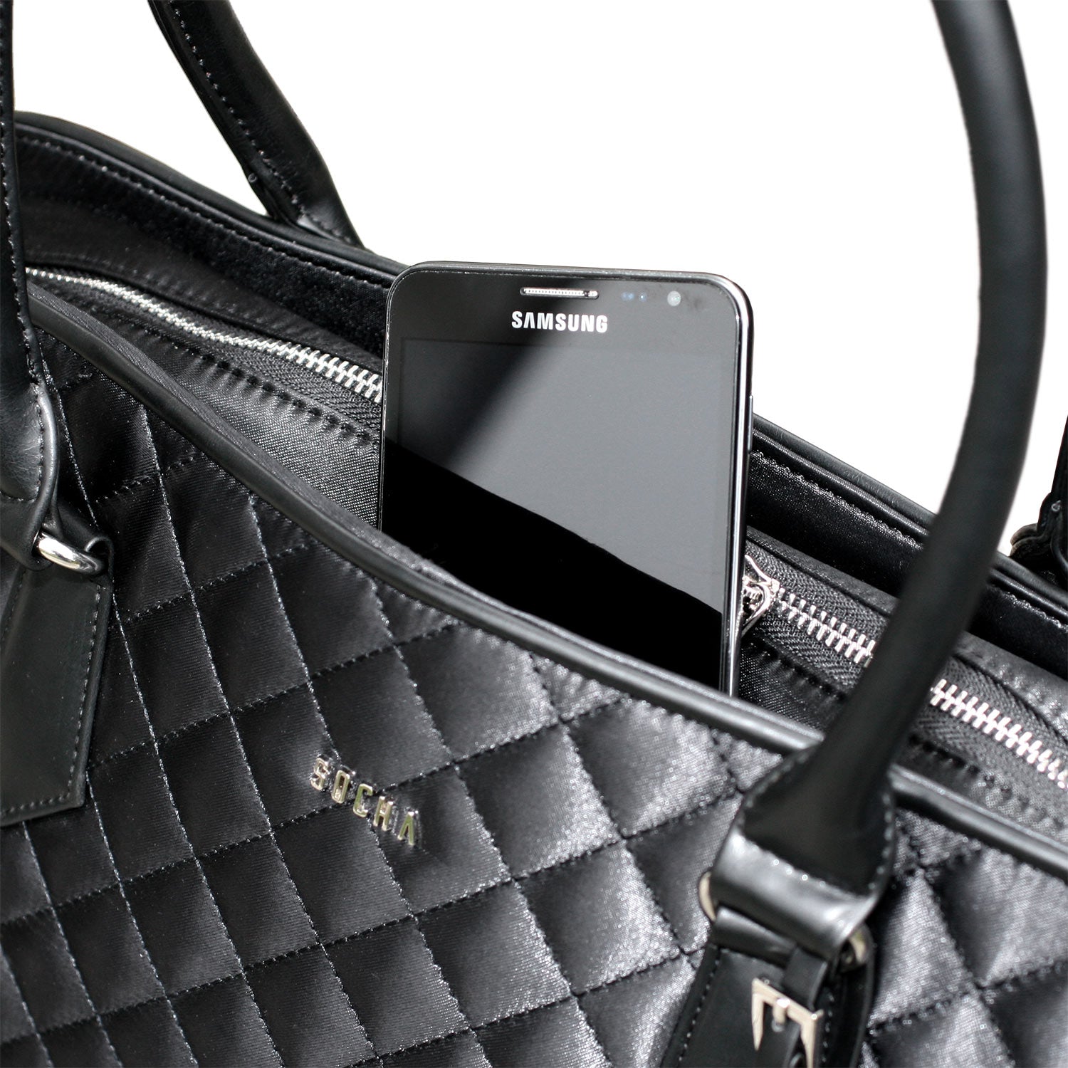 Socha zwarte diamond 15.6 inch werktas voor dames telefoonvak tas