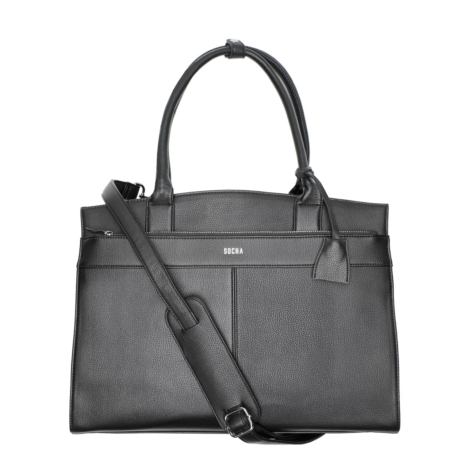 Socha iconic zwart 15.6 inch werktas voor dames voorkant tas met schouderband