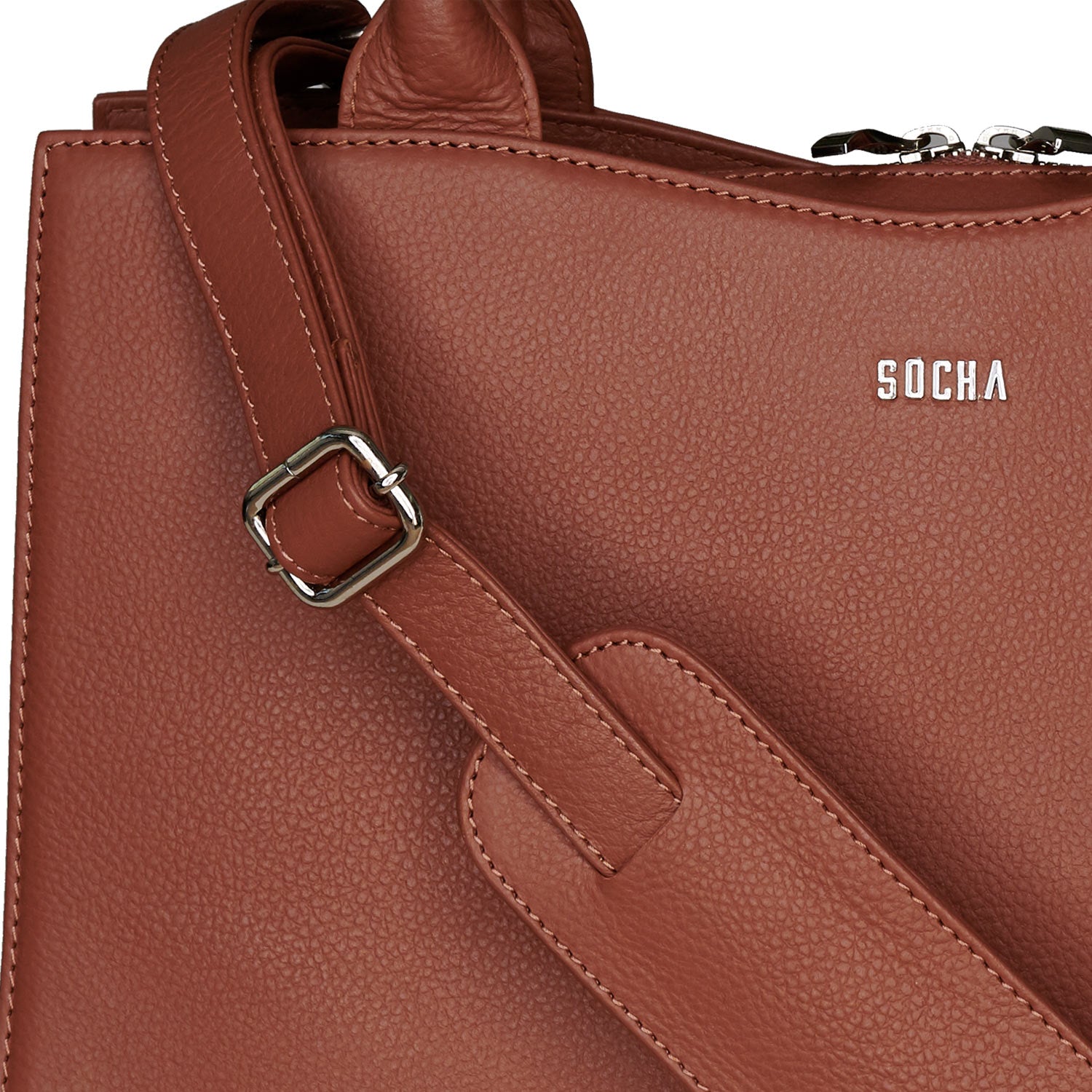 Socha diamond edition cognac 14 inch werktas voor dames logo en schouderband tas
