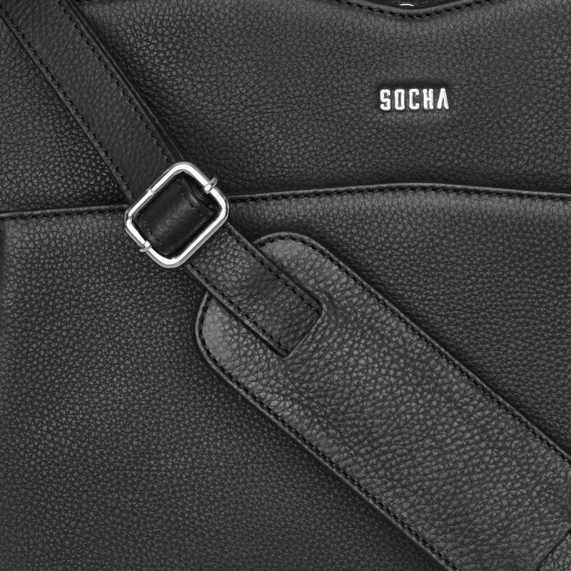 Socha diamond edition shoulder zwart 14 inch werktas voor dames logo en schouderband tas