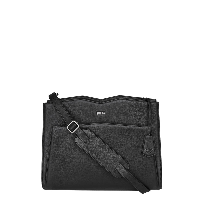 Socha diamond edition shoulder zwart 14 inch werktas voor dames voorkant tas met schouderband