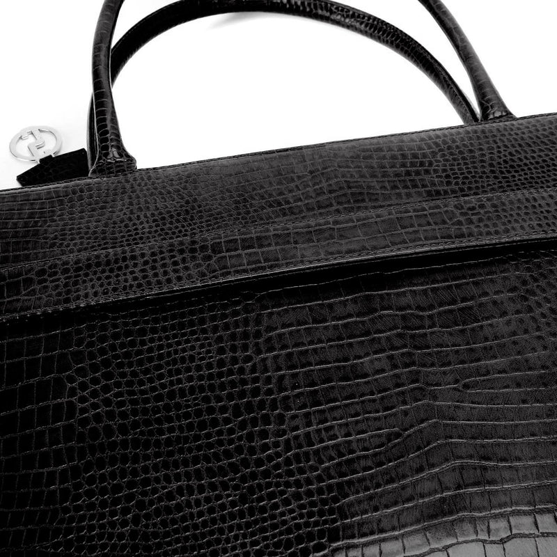 Socha silver tip croco zwart 15.6 inch werktas voor dames achterkant tas ritsvak