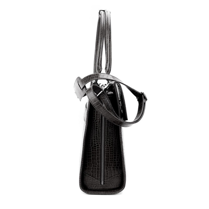 Socha silver tip croco zwart 15.6 inch werktas voor dames zijkant tas