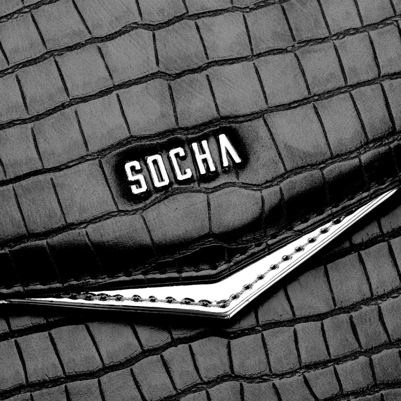 Socha silver tip croco zwart 15.6 inch werktas voor dames Socha logo
